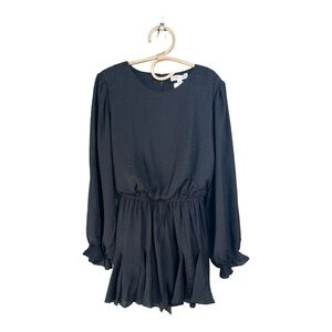 She‎ + Sky Heidi Romper in Black Leopard Satin Tie Waist Full Sleeve Large NEW